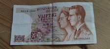 Sammler Banknote , 50 Belgische Francs, Gebraucht,