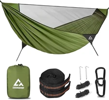 Camping Hammock with Mosquito Net, 2 Person Hammock Bug Net, Portable, Parachute