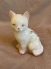 Fenton Rosalene Glass Hand Painted Cat Figurine Floral Signed S Hart