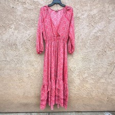 Anthropologie Boemo Paisley Print Maxi Dress L Pullover V Wrap Neck Long Sleeve