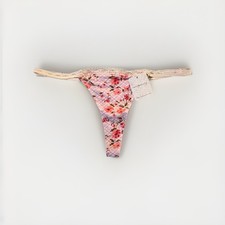 Aerie Sustainable Super Thong Panties, Pink Floral Lace, Size L, 1 Pack