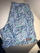 Vineyard Vines Men's Swim Trunks Blue Fish Leaf Print Elastic Waist Lined M