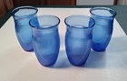 Hazel Atlas Cobalt Blue Fine Rib Depression 5" Tumbler Drinking Glass Set of 4