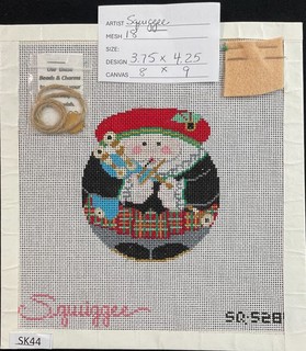 HP Needlepoint 18ct SQUIGGEE Scottish Bagpipe Santa Round Ornament embell SK44