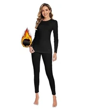  Women Thermal Underwear Set,Long Johns for Women Base Layer with Small Black
