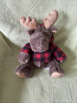 Dollibu Plush Moose Stuffed Animal Brown Super Soft Fur Red Plaid Hoodie 10 