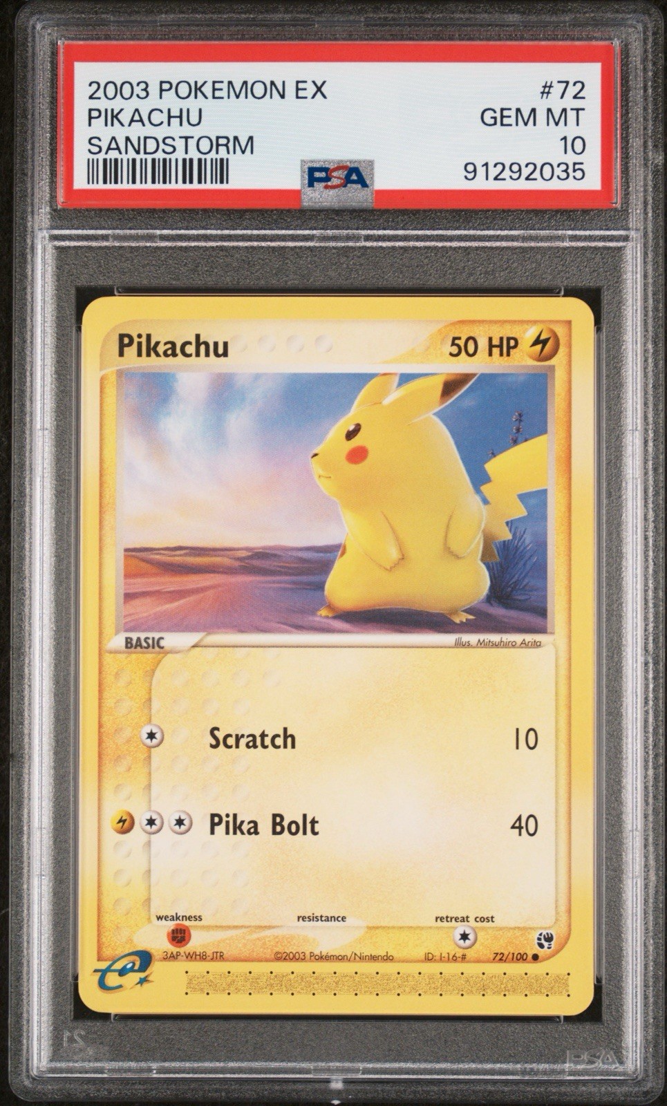 Pikachu #72 PSA 10 2003 Pokemon EX Sandstorm POP 108