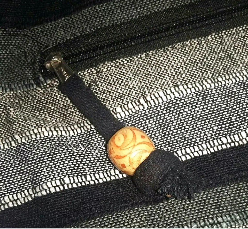 Women Casual Shoulder Sling Bag 24cm Black Granite Grey Cotton Hippie Nepal Boho - Image 3 of 4