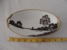 Vintage Nippon Black & White Double-Handled Dessert Plate Landscape/Gold Trim