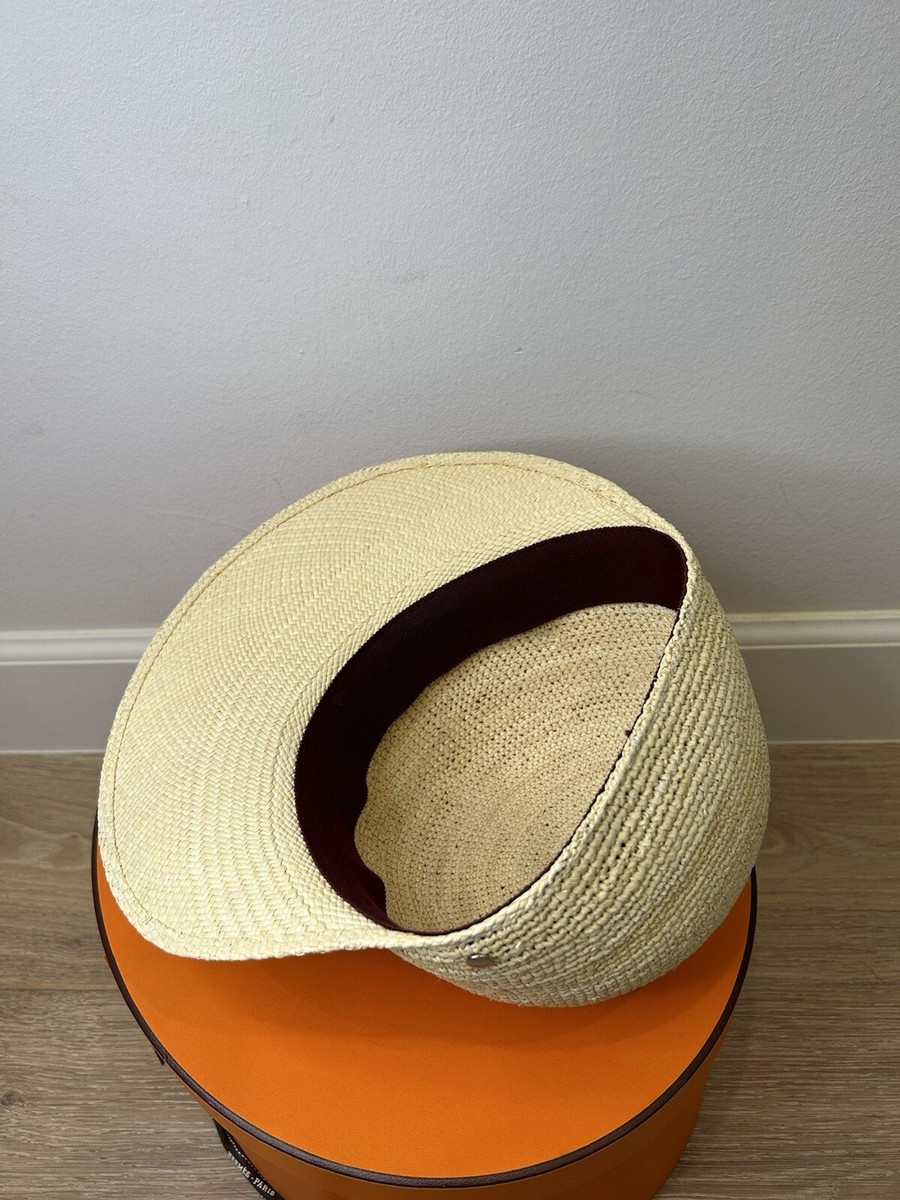 HERMES エルメス ハット アイボリー 57 4103525E0144 Hermes Straw Sun Hat Full Set With Hatbox Sz. 57 | eBay