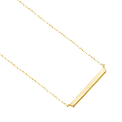 Horizontal Simple Bar Stick Pendant Necklace 14K Yellow Gold