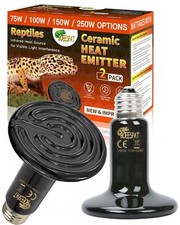 High Efficiency 150W Reptile Heat Lamp Bulbs Pack of 2 Ceramic Heat Emitters ...