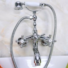 Chrome Clawfoot Wall Mount Bathtub Faucet Hand Held Shower Filler Mixer Tap