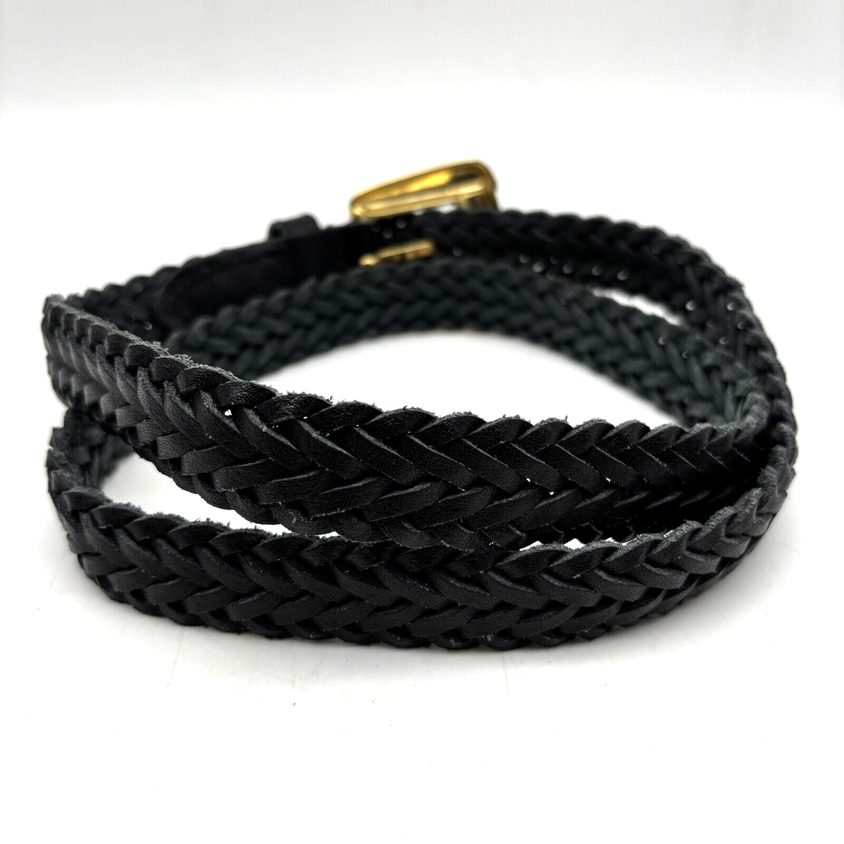 Vintage 80s 90s CHIC Black Genuine Split Braided Leather 