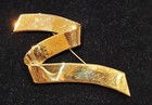 Vintage MONET Gold Tone Modernist Brooch ZigZag Ribbon 3.25 inches