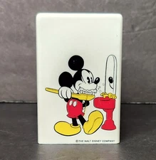 Vtg White Plastic Mickey Mouse Brushing Teeth Dixie Cup Pop-Up Dispenser Bath