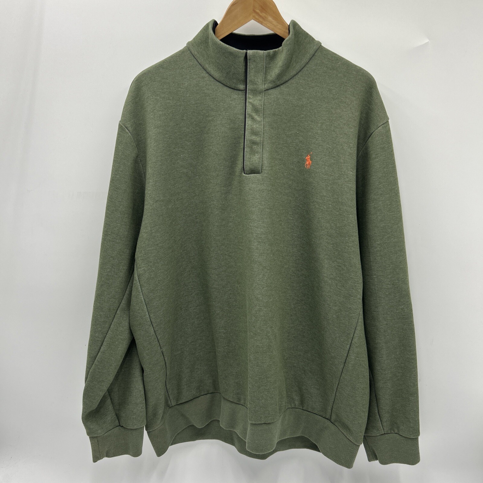 Felpa Polo Ralph Lauren verde 1 4 a maniche lunghe a scatto XXL 2XL PONY ARANCIONE