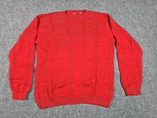 Arrow Sweater Mens Large Chunky Knit Pull Over 100 Cotton Crew Neck Red