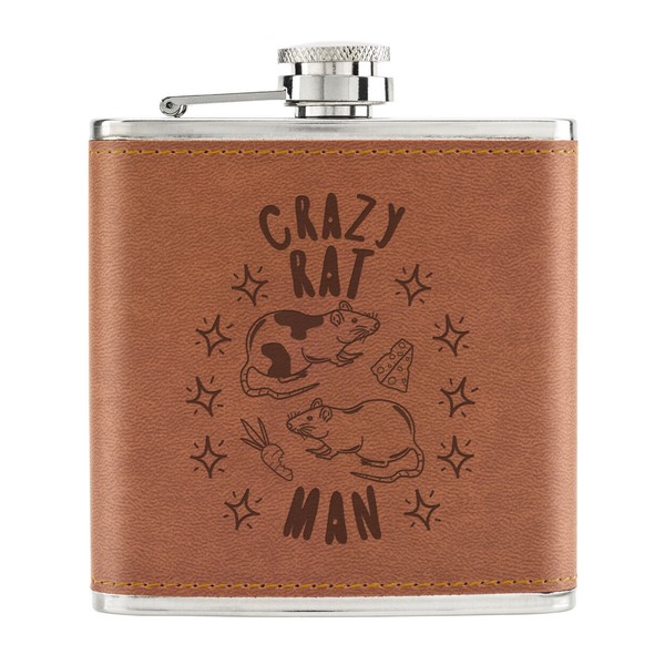 Crazy Rat Mann Stars 170Ml Pu-Leder Flachmann Hellbraun Vatertag Tier Lustig-image