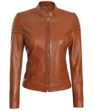 Women s Cafe Racer Tan Brown Real Leather Jacket Authentic High-Quality Jacket