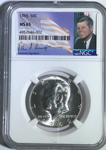 1965 NGC MS65 Silver Kennedy Half Dollar JFK Coin Signature 50c Business Strike