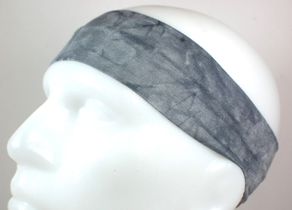 NEW! 2" Gray Black Tie Dye Hair Band Head Sweaty Headband Super Soft Stretchy