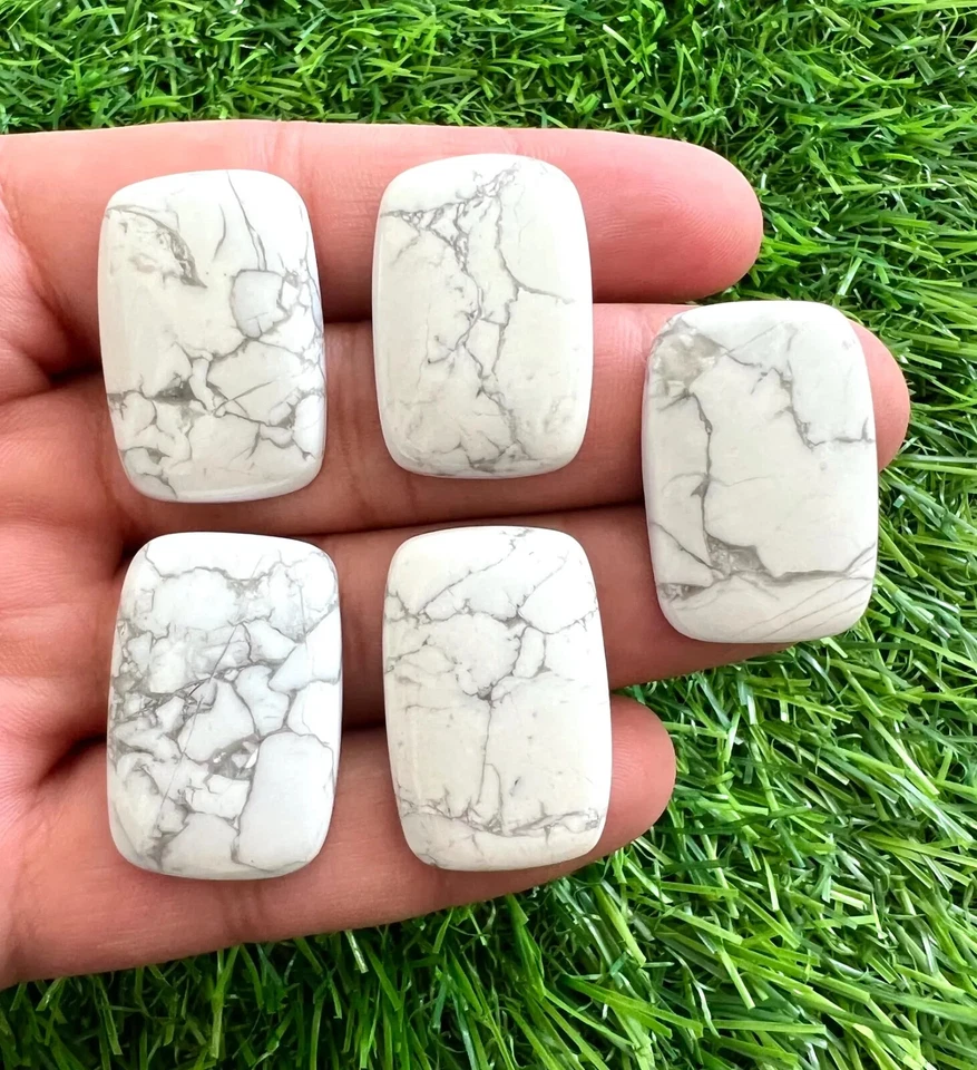 Lote de 5 piezas de cabujón rectangular Howlita blanca natural 20x30 mm para fabricación de joyas Foto 3 de 4