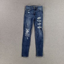 American Eagle Sz 00 Hi Rise Jegging Super Stretch X Distressed Jeans