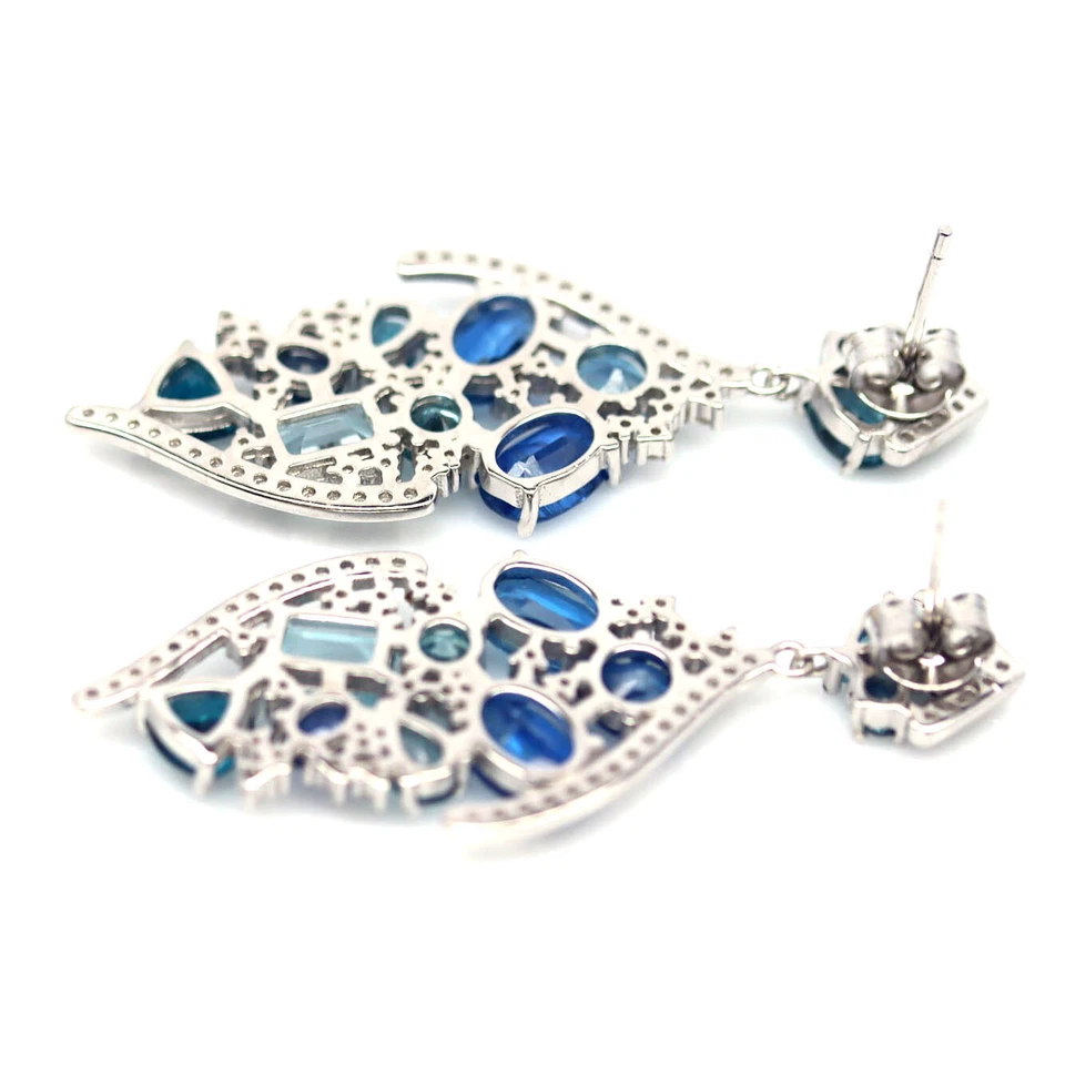 925 Sterling Silver Blue Kyanite, Topaz, Zircon & Sapphire Earrings - Image 3 of 4