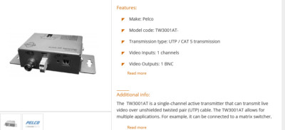 Pelco TW3001AT- Active Video Transmission Over Unshielded Twisted Pair
