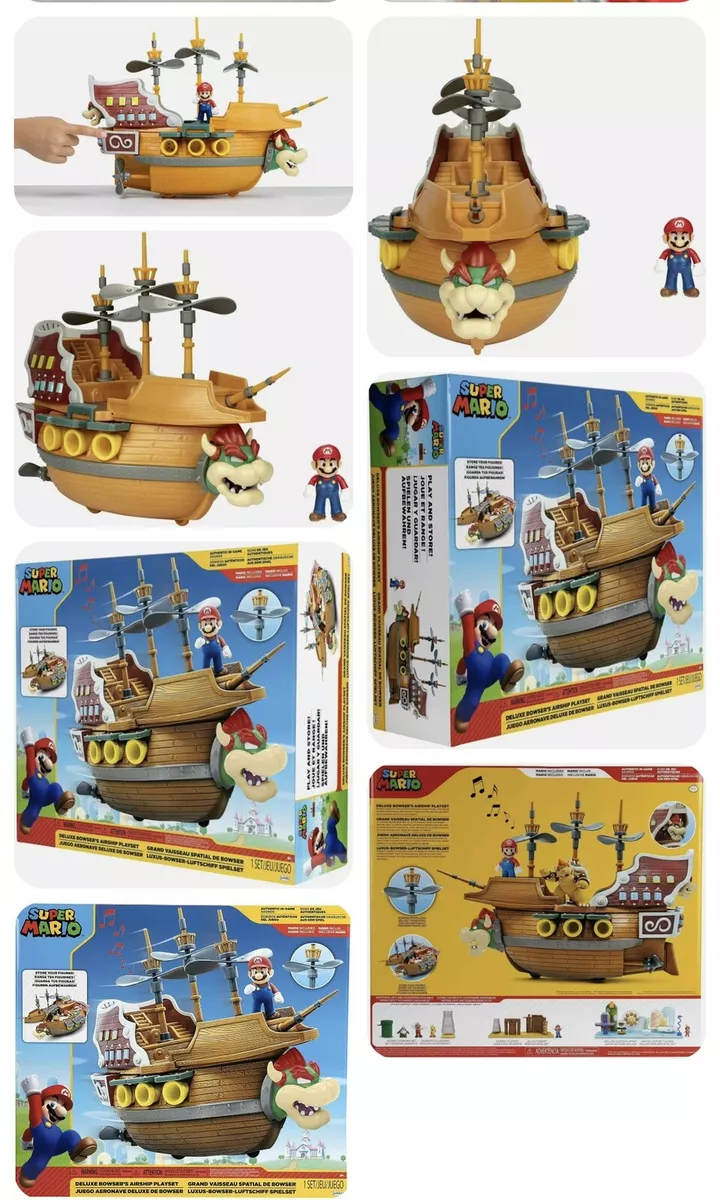 Nintendo Super Mario Deluxe Bowser's Air Ship Playset with Mario Action  Figure 