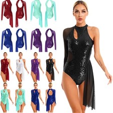 Women's Leotard Cut Out Jumpsuit Figure Skating Dress Elegant Bodysuit Roller
