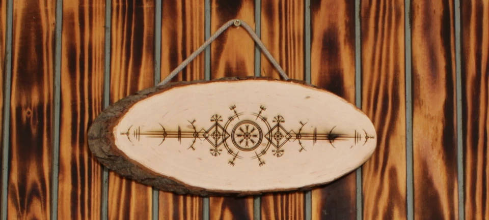 Vegvisir Baumscheibe Rindenscheibe 21 - 90 cm Vegvísir Wikinger-Kompass - Bild 3 von 4