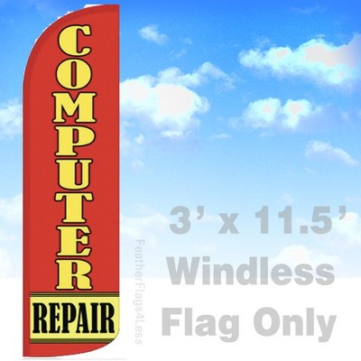 COMPUTER REPAIR - Windless Swooper Feather Flag 3x11.5' Banner Sign - rq