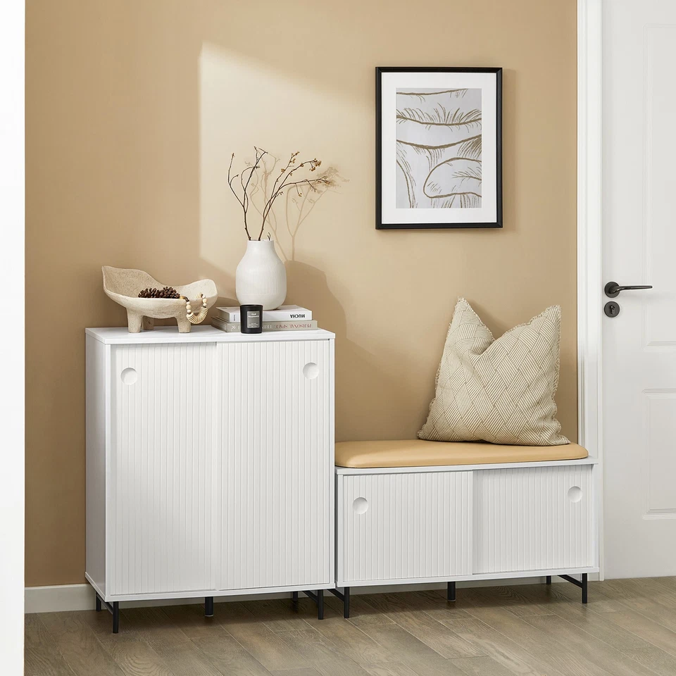 SoBuy Schuhschrank Küchenschrank Sideboard mit Schiebetüren Kommode FSB62-W - Bild 4 von 4