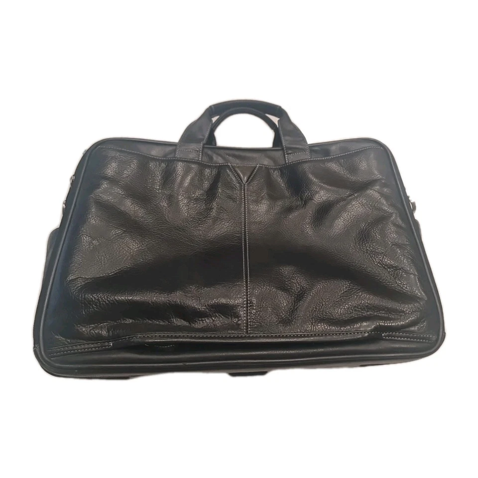 Johnston & Murphy Negro Doble Cremallera Cuero Maletín Laptop Bolso Mensajero   Foto 2 de 4