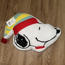 Peanuts Snoopy Plush Pillow DanDee White Christmas Hat Beanie Holidays 17 x 12