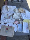 Large Lot of Vintage Household Linen Items, Table Cloth Towel Etc Embroidered