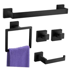 Bathroom Hardware Accessories Set: Bath Towel Bar Set, 5-Pieces Matte Black