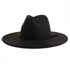 LIDHAY Big Wide Brim Fedora Hats for Women Men Western Suede Hat One Size Black