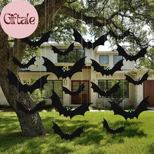 15 Pcs Hanging Bats Halloween Decoration Outdoor, Large Scary Fake Black Hanging