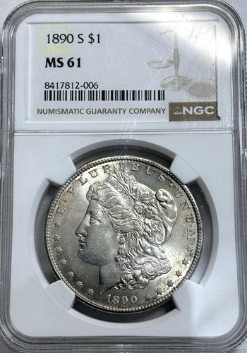 1890-S Morgan Silver Dollar, NGC MS61, San Francisco Mint