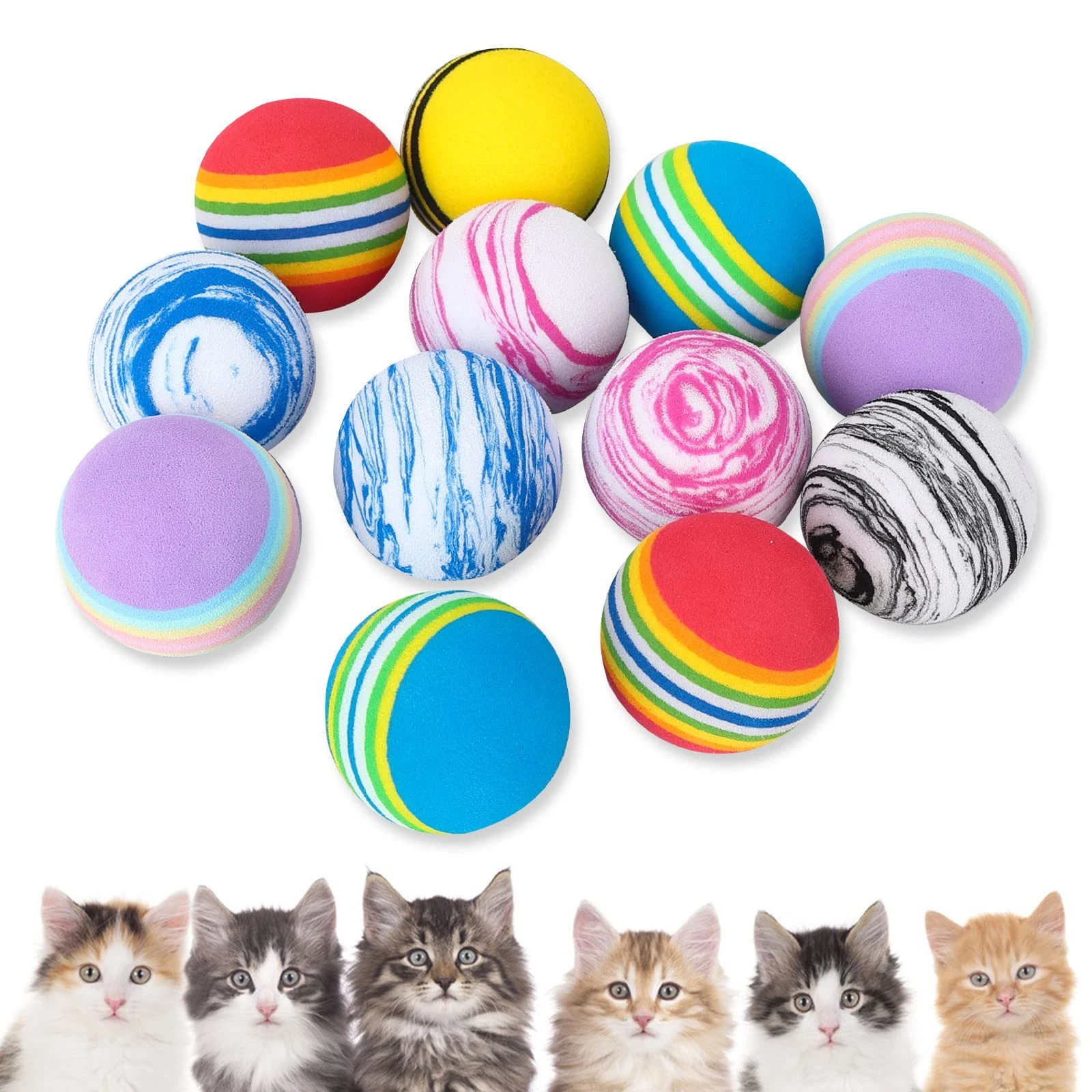 12 Pack Cat Toy Balls, Interactive Kitten Toy Rainbow Ka...