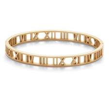 Roman Numeral Gold Ion-Plated Stainless Steel Bangle Bracelet
