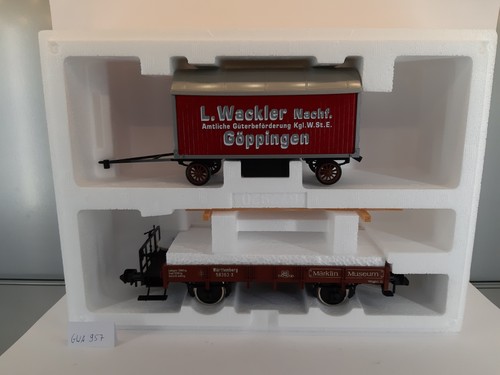 GWA957 Märklin 58363 Spur 1 Niederbordwagen mit Anhänger als Beladung Museumswag | Zustand: Gebraucht