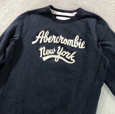 Abercrombie  Fitch Sweatshirt Medium Navy Blue Embroidered Spell Out Logo Y2K