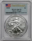 2020 American Silver Eagle $1 MS 70 PCGS First Strike Flag Label