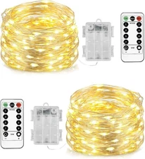 Homemory 2 Pack Each 20 Ft 60 LED Short Fairy Lights Battery Warm White 