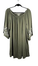Indigo Rose Plus 2X Olive Green Soft Kimono Sleeve Scoop Tunic Dress Crochet