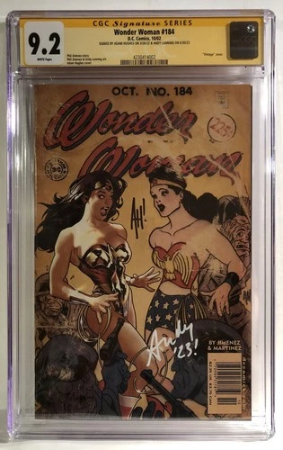 NEWSSTAND Wonder Woman 184 Vintage Cover 2002 2X SIGNED CGC 9.2 NM- Hughes